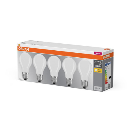 5x LED žiarovka A60 E27 6,5W = 60W 806lm 2700K teplá biela 300° BASE Osram