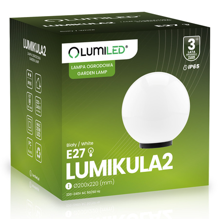 LED LUMIKULA2 20cm E27 IP65 LUMILED vonkajšie guľové záhradné svietidlo