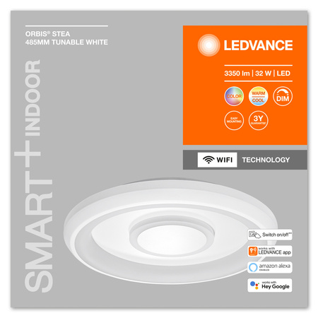 Plafond LED svietidlo na povrchovú montáž 32W 1950lm RGB CCT stmievateľné 49cm biele SMART+ WiFi Orbis Ledvance