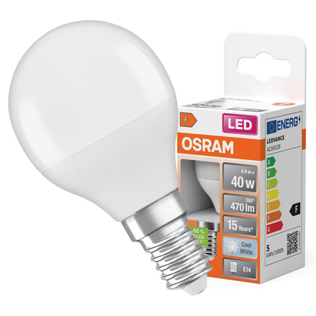 LED žiarovka P45 guľka E14 4,9W = 40W 470lm 4000K neutrálna biela 150° STAR CLASSIC Osram