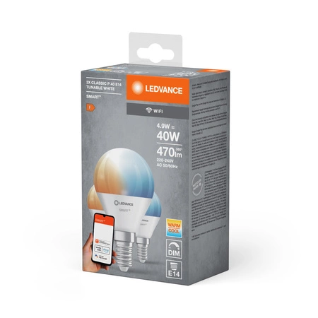 3x LED žiarovka E14 4,9W = 40W 470lm CCT SMART+ WiFi stmievateľná mini žiarovka Ledvance