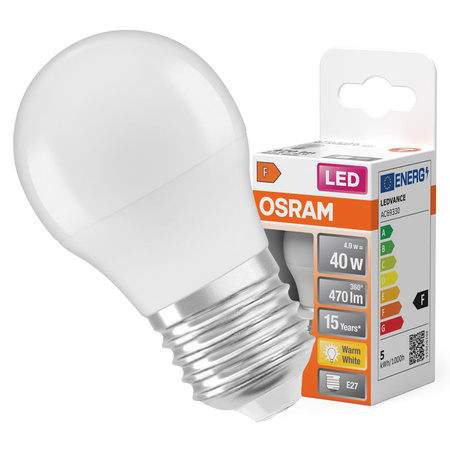 LED žiarovka P45 guľka E27 4,9W = 40W 470lm 2700K teplá biela 150° STAR CLASSIC Osram