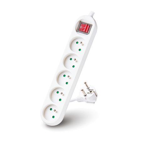 Predlžovací kábel Zástrčka 5x uzemnená zásuvka Power Strip On/Off Switch 3m White Linea Kobi