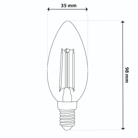 LED žiarovka E14 sviečka B35 2,2W 470lm = 40W 4000K neutrálna biela 360° vlákno CLASS A LUMILED