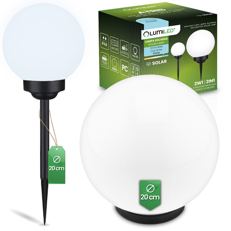 LED solárne záhradné svietidlo 6500K IP44 20 cm poháňané nadzemnou bielou guľou ATRIS LUMILED