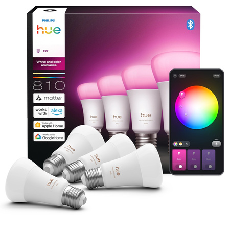 4x LED žiarovka E27 A60 6W = 60W 810lm 1800-20000K CCT + RGB SMART Smart Bluetooth ZigBee White and Color Ambiance Philips HUE