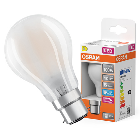 LED žiarovka A60 B22d 11W = 100W 1521lm 6500K studená biela 300° Stmievateľná retrofit žiarovka CLASSIC Osram