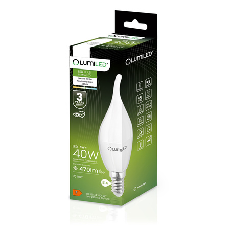 6x LED žiarovka E14 BA35 5W = 40W 470lm 4000K neutrálna biela 180° LUMILED