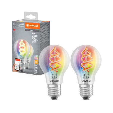 LED žiarovka E27 4,5W = 30W 300lm RGBW Stmievateľná SMART+ WiFi Filament Classic Ledvance