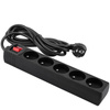 Sieťový predlžovací kábel Zástrčka - 5x zásuvka s uzemnením a vypínačom Napájacia lišta 3m 3x1,5mm 16A čierna