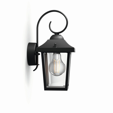 Záhradná nástenná lampa Vonkajšia lampa E27 IP44 Black Buzzard Philips