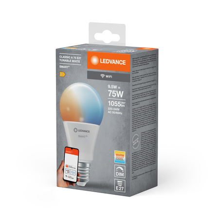 LED žiarovka E27 9,5W = 75W 1055lm CCT Stmievateľná SMART+ WiFi Classic Ledvance