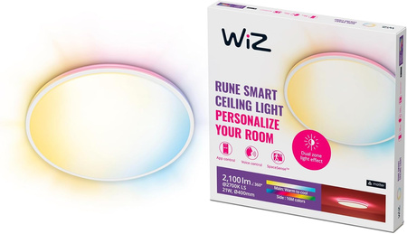 Plafond LED stropné svietidlo na povrchovú montáž 21W 2100lm 2700-6500K RGB + TW 40cm biela okrúhla inteligentná SMART WiFi Bluetooth aplikácia Rune WiZ