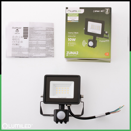 LED reflektor ZUNA2 10W 900lm 4000K IP44 Black Senzor pohybu LUMILED
