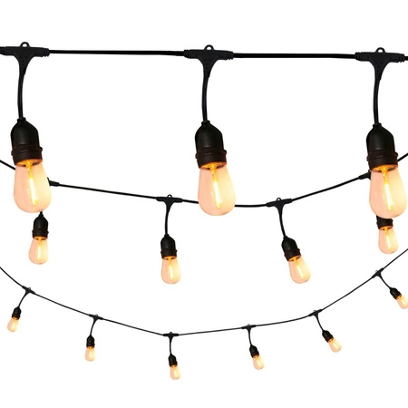 Vonkajšia záhradná girlanda 6W 2200K, teplá biela 10 x E27 Black IP44 PARTY Sanico Goldlux