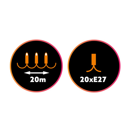 Záhradné vonkajšie osvetlenie Girland Reťaz 20m 20xE27 LED 1,3W