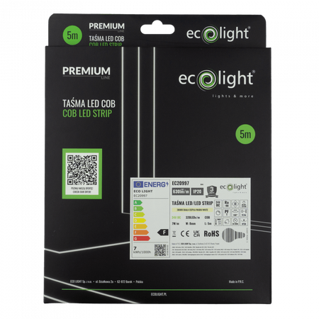 LED pásik COB 7W/m 630lm/m 320LED/m 24V 3000K, teplá biela IP20 Roll 5m Ecolight