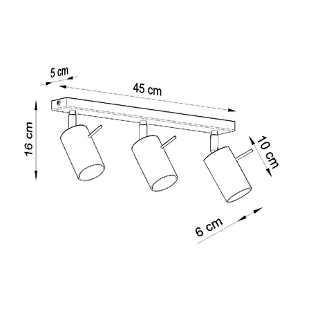 SPOT TUBA Reflektor pre povrchovú montáž stropného svietidla 3x GU10 Tubular Black Moderný prstenec Sollux