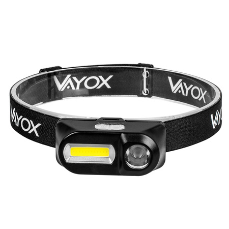 LED dobíjacia hlavová baterka 250lm XPE + COB LED 7 režimov VAYOX