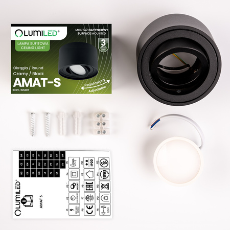 Povrchová montáž HALOGEN TUBE Spot Moving Round Black 50mm + LED 7W 3000K kazeta AMAT-S LUMILED