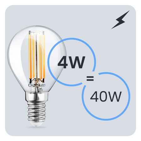 LED žiarovka E14 guľka P45 4W = 40W 470lm 4000K neutrálna biela 360° FILAMENT LUMILED