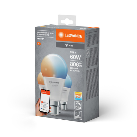 LED žiarovka B22 9W = 60W 806lm CCT Stmievateľná SMART+ WiFi Classic Ledvance