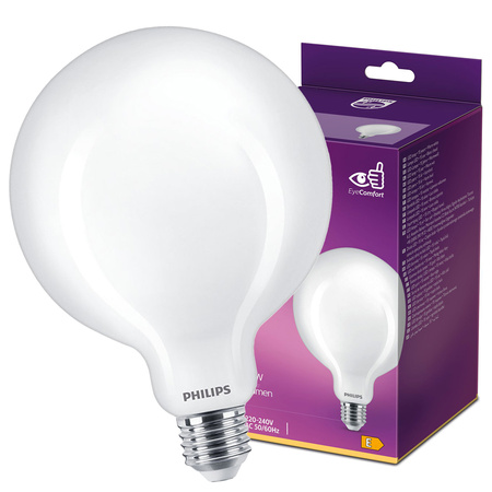 LED žiarovka E27 Sphere G120 8,5W = 75W 1055lm 2700K teplá biela FILAMENT LED Classic Philips