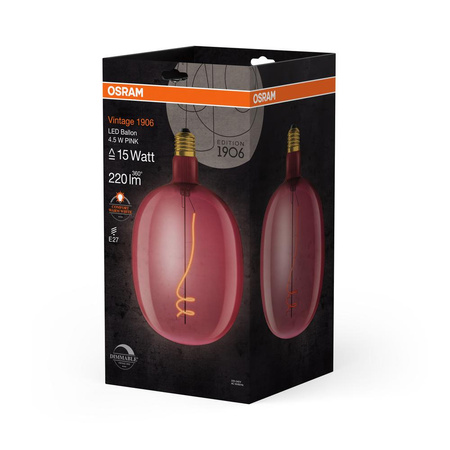 Dekoratívna LED žiarovka E27 4,5W = 15W 220lm 1600K teplá biela 320° Dimmable Vintage 1906 Osram