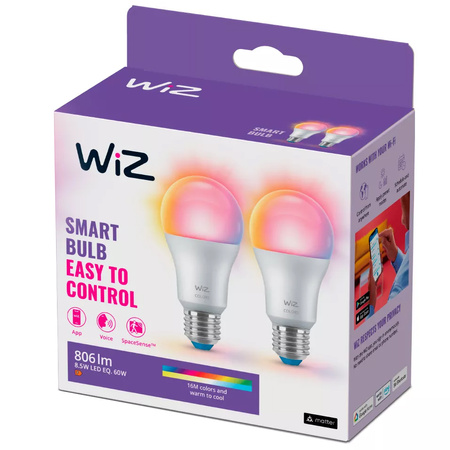 2x LED žiarovka E27 A60 8,5W = 60W 806lm 2200-6500K RGB + TW Smart SMART WiFi Bluetooth App WiZ