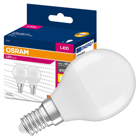 2x LED žiarovka P45 guľka E14 4,9W = 40W 470lm 2700K teplá biela 200° VALUE CLASSIC Osram