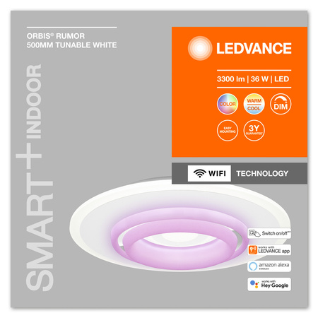 Plafond LED svietidlo na povrchovú montáž 32W 2600lm RGB CCT so stmievateľným podsvietením 50cm biele SMART+ WiFi Orbis Ledvance