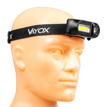 LED dobíjacia hlavová baterka 250lm XPE + COB LED 7 režimov VAYOX