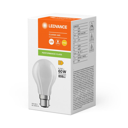 LED žiarovka B22d A60 6,5W = 60W 806lm 2700K teplá biela 300° Ledvance