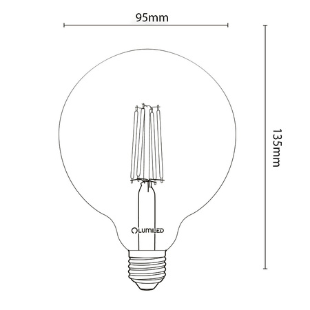 3x dekoratívna LED žiarovka E27 G95 6W = 50W 660lm 2000K teplá biela 360° vlákno LUMILED Globe Amber