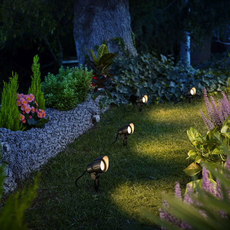 3x LED reflektorová záhradná lampa 6W 600lm 2700K IP44 antracit + nízkonapäťový 12V zdroj Philips