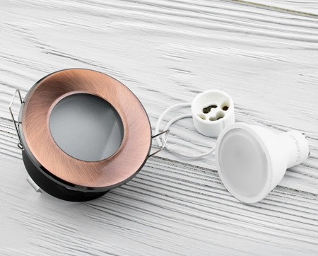 Halogénové svietidlo na zapustenú montáž Zapustené kruhové medené svietidlo AQUS + LED žiarovka GU10 5W 4000K neutrálna biela 120° Lumiled