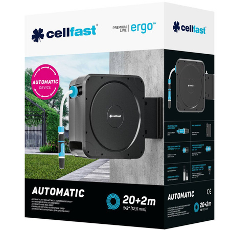 Automatický záhradný hadicový bubon s 20 m koncovkami + zavlažovacia súprava ERGO CELLFAST