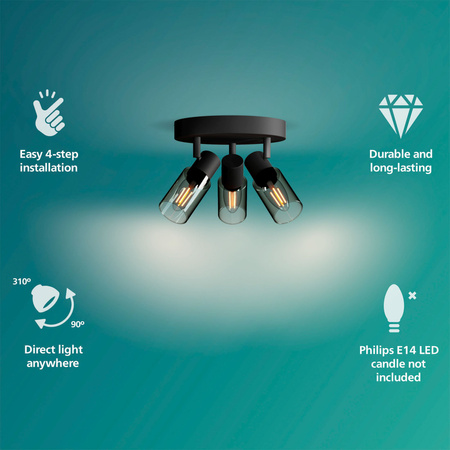 Stropné svietidlo reflektor 3x E14 Black Palms Philips