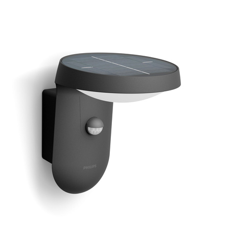 Vonkajšie solárne fasádne nástenné svietidlo LED 1,2 W 250 lm 3000K IP44pohybovým a súmrakovým senzorom Antracit Tyla Ultra Efficient Philips
