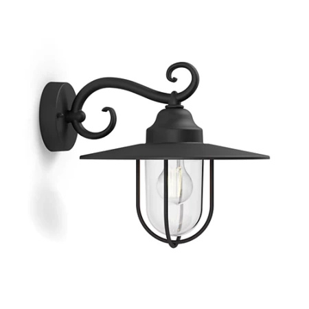 Záhradné nástenné svietidlo Vonkajšia lampa E27 IP44 Black Pasture Philips