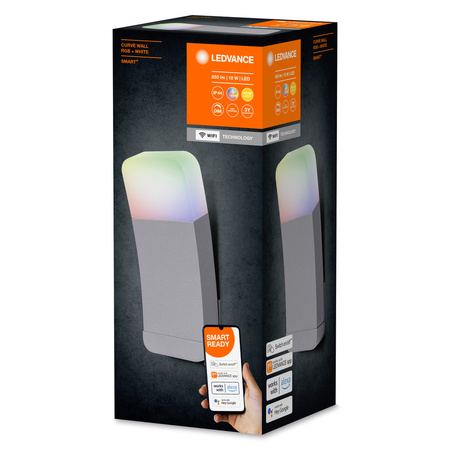 Vonkajšia záhradná LED lampa Vonkajšia nástenná lampa 10W 550lm 3000K, teplá biela RGBW Stmievateľná IP44 Silver SMART+ WiFi Curve Ledvance