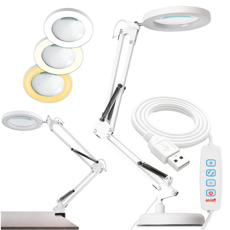 Stolní lampa LED 8W CCT Kreslící stolní lampa 3x zvětšovací sklo LUCA 2 White LUMILED