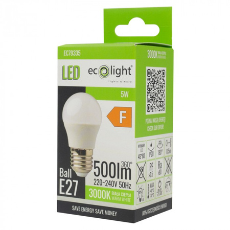 LED žiarovka P45 E27 5W 450lm 3000K teplá biela Ecolight