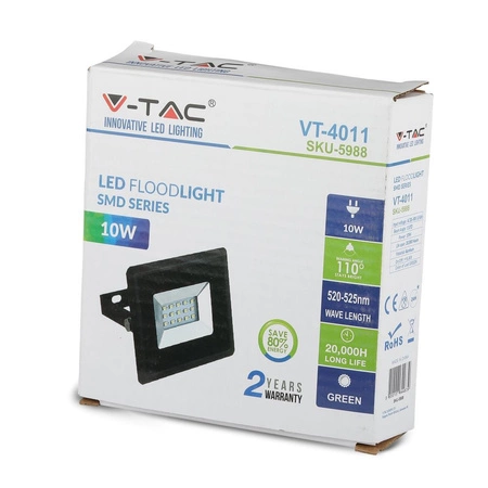 LED reflektor 10W 850lm IP65 čierno-zelené svetlo SMD VT-4011-C V-TAC