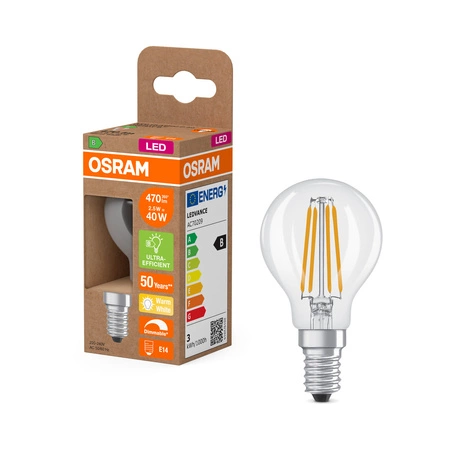 LED žiarovka P45 E14 2,5W = 40W 470lm 2700K teplá biela 300° Filament Dimmable Osram