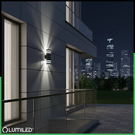 Záhradné nástenné svietidlo zhora nadol 2xGU10 Black Senzor pohybu a súmraku IP54 PROTEA LUMILED