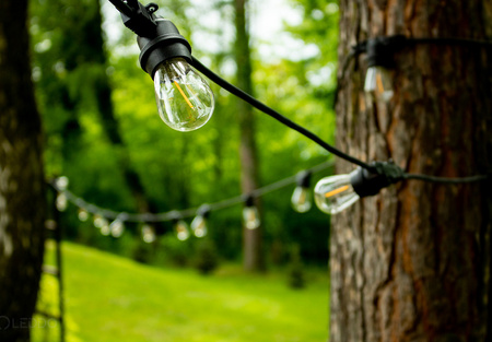 Záhradná vonkajšia svetelná reťaz Girland 15m 15xE27 + LED žiarovky 2W 3000K Lumiled