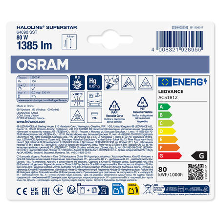Žiarovka R7S 80W 1385lm 2900K OSRAM HALOLINE PRO
