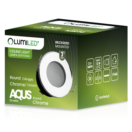 LED MR16 Kruhové chrómové svietidlo AQUS Lumiled Flush Mount Halogenové svietidlo