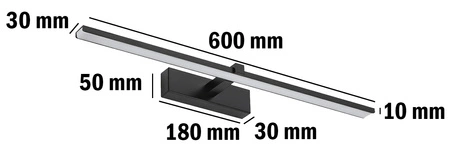 Svietidlo nad zrkadlo VENUS LED kúpeľňové nástenné svietidlo 12W 840lm čierne neutrálna biela 60 cm